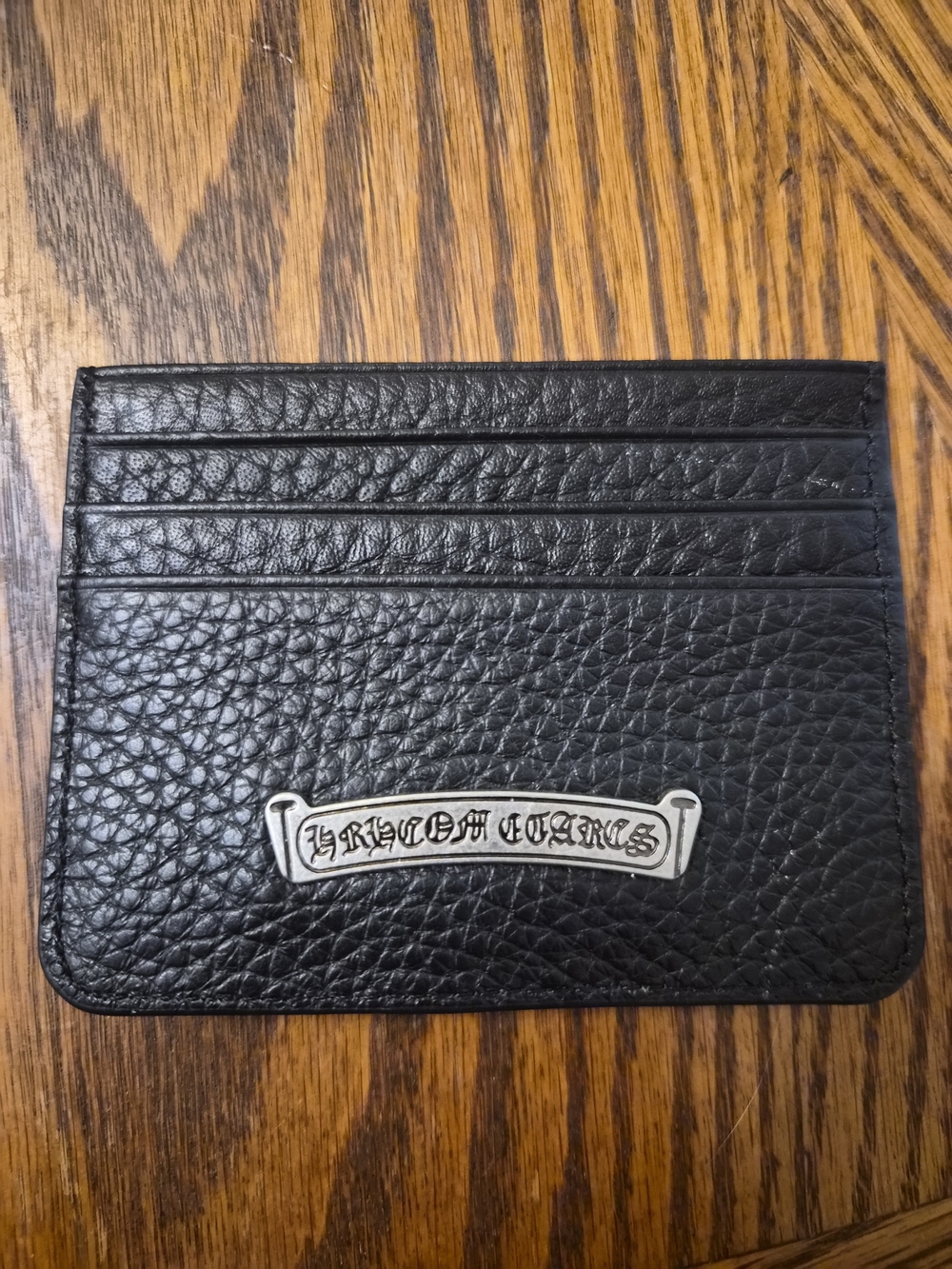 Chrome Hearts Black Leather Card Holder with Silver Emblem